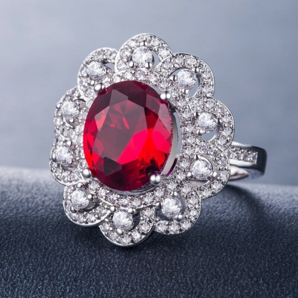 Luxury 925 Silver Oval Cut Ruby Ring New - Picture 3 of 4
